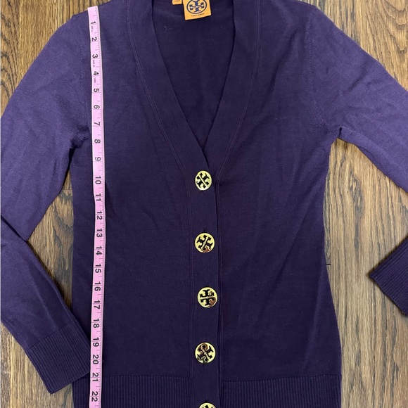 TORY BURCH CARDIGAN MERINO WOOL HEATHER PURPLE SIZE- XS - Picture 2 of 9